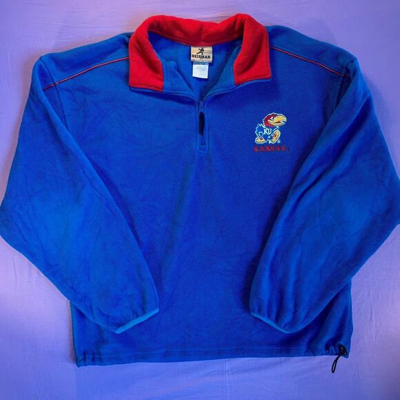 Vintage Kansas Jayhawks Heisman by Reebok Fleece Quarter Zip Sweatshirt KU NCAA - Picture 1 of 5